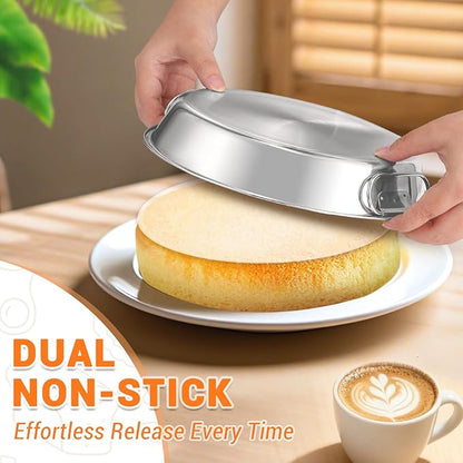 BEWOS 103 Pcs 7.4" Round Cake Pans - Nonstick Stainless Steel Cake Pans with 100 Pcs Parchment Paper, Non-Toxic Cake Baking Pans with Handles, Mirror Finish & Dishwasher Safe