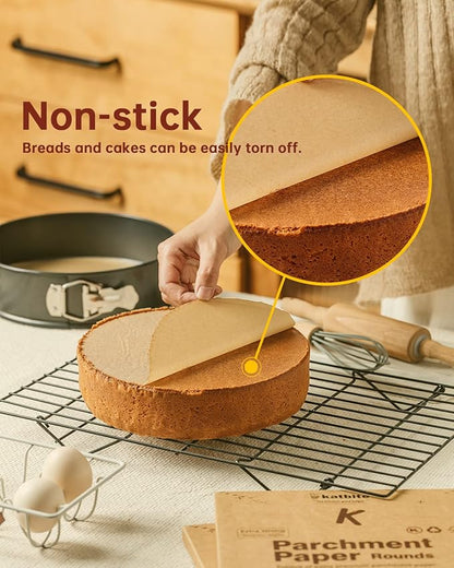 Katbite 200Pcs 10 Inch Parchment Paper Rounds, Unbleached & Non-stick, Precut Parchment Circles for Spring Pan, Storage/Freezing Hamburger Patties