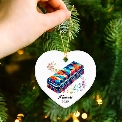 Harmonica Xmas Ceramic Ornaments 2025, Personalized Name & Year Harmonica Musical Ornament Gifts for Music Lovers, Instrumentalist Christmas Ceramic Ornaments Tree, Custom Musician Keepsake Ornament