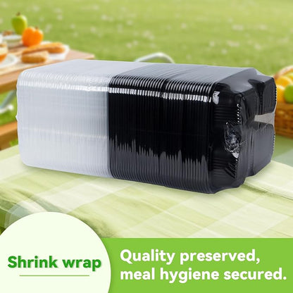Meal Prep Container Reusable 40 Pack 34oz - Shrink Wrap Leakproof | Portion Control Leftover Plastic Food Containers with Lid | BPA Free Freezer & Microwave Safe | 4 Compartment Takeout Boxes