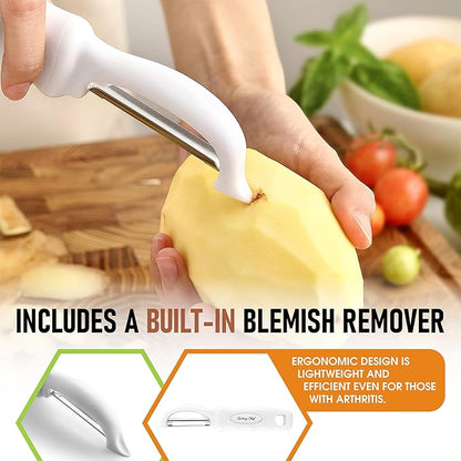 Spring Chef Premium Swivel Vegetable Peeler, Comfrotable Handle and Ultra Sharp Stainless Steel Blades - Perfect Kitchen Peeler For Veggie, Fruit, Potato, Carrot, Apple - White