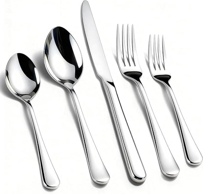 KIKCOIN 30 Pack Silverware Set for 6, Balanced Weight Stainless Steel Flatware Set, Mirror Polished Spoons And Forks Knife Set, Heavy Duty Cutlery Utensils Set for Home Kitchen Restaurant Wedding