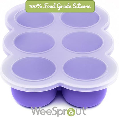 WeeSprout Silicone Freezer Tray with Clip on Lid Perfect Food Storage Container for Homemade Baby Food, Vegetable, Fruit Purees, and Breast Milk (Bright Purple, Six 3 Ounce Sections)