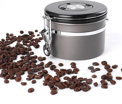Coffee Canister, Airtight Coffee Container with Date Tracker Lid, Stainless Steel Canister for Kitchen Food Storage (Gary, 9oz)