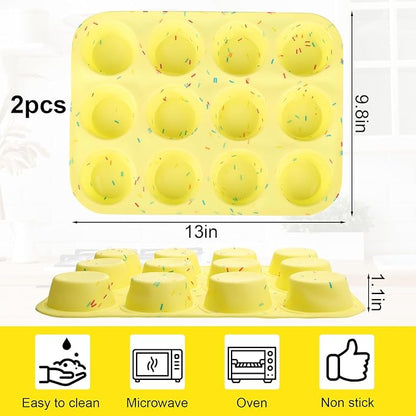 12 Cup Silicone Egg Bite Molds, 2PCS Nonstick Cupcake Pan Molds for Making Tarts, Mini Cheesecakes & Meatloaf