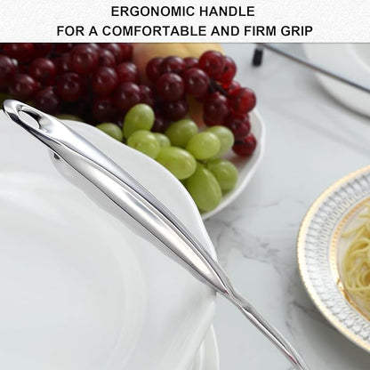 Pleafind Spaghetti Spoon, One-Piece Stainless Steel Pasta Spoon, 13-Inch Comfort Grip Design Pasta Scoop, Spaghetti Strainer with Teeth, Silver Pasta Server Utensil