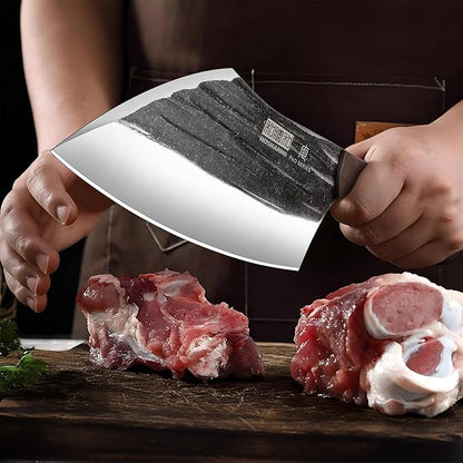 HOSHANHO 6 Inch Cleaver Knife, Hand Forged Vegetable Meat Cleaver, Full Tang Chopper Butcher Knife for Meat Cutting for Kitchen, Outdoor Cooking, Camping
