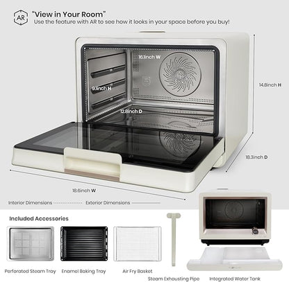 VAL CUCINA 7-in-1 Steam Convection Oven Countertop with Air Fry, Bake, Sous Vide, Ferment, Built-in Recipes | Anti-Scalding, Self Clean, Food-grade Stainless Steel Cavity & Accessories | 1500W