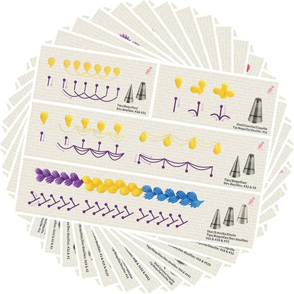 Piping Tips Practice Board Guide Paper Sheets 250+ Cake Decorating Tips Techniques Tutorial Patterns 74 Sheets/Set