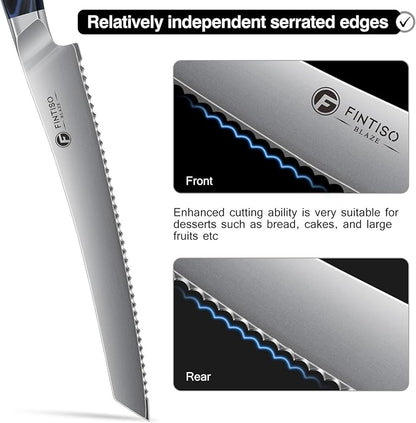 FINTISO Bread Knife 10 Inch, Serrated Bread Cutter with Razor Sharp Japanese High Carbon Stainless Steel Blade & G10 Ergonomic Handle, Wavy Edge Knife for Bread, Cake & Pastries, Ideal Baking Gift