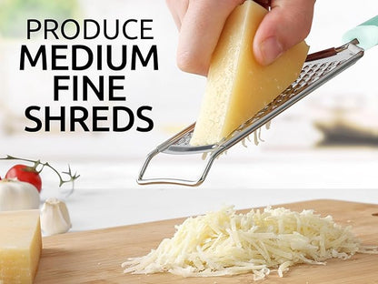 Zulay Kitchen Professional Cheese Grater Stainless Steel - Durable Rust-Proof Metal Lemon Zester Grater With Handle - Flat Handheld Grater For Cheese, Chocolate, Spices, And More - Mint