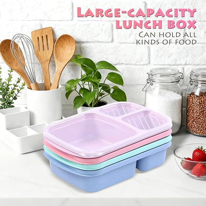 8 Pack Adult Lunch Box Set, Reusable 3-compartment food containers, Microwave and Dishwasher Safe (8 light colors)