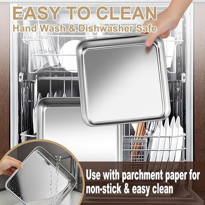 BEWOS 102 PCS 8-Inch Square Cake Pan Set - Includes 100 Baking Parchment Papers, Double Non-Stick Stainless Steel Cake Pans, Baking Pan for Brownie Cakes, Mirror Polished & Dishwasher Safe