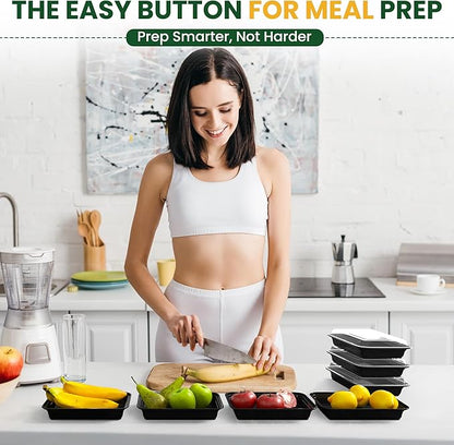32oz Meal Prep Containers [50-Pack], Reusable Bento Box with Easy-Snap Leakproof Lids - Microwave, Dishwasher & Freezer Safe Food Storage, BPA-Free Plastic Lunch Containers (Black)
