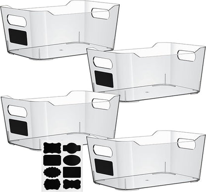 Clear Plastic Storage Bins, Perfect for Kitchen Organization or Pantry Organizers and Storage, Refrigerator Freezer Fridge Organizer Storage Containers Bin for Organizing Medicine Cabinet Organizer