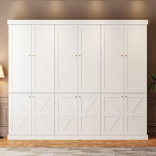 70.8" Tall Farmhouse Kitchen Pantry Cabinet with Doors, Modular Wooden Storage Hutch with 4-Tier Adjustable Shelves, White Buffet Cabinet for Kitchen or Living Room, Set of 3