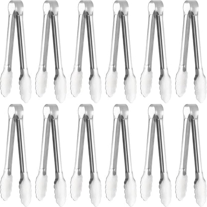 Serving Tongs, Stainless Steel Kitchen Cooking Food Buffet Mini Salad Appetizer Tong Small, Set of 12