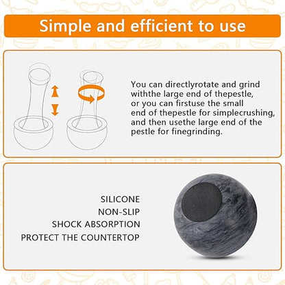 Tianman Small Mortar and Pestle Set 3.2 Inch.1/3 Cup.Mini Marble Grinder with Brush for Pills Herbs Spices,Easy to Grip.Efficient Grinding.Universal Dual Head Grinding Pestle.(Marble Black)