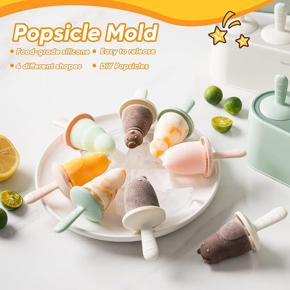 Popsicle Mold Set 4 Pieces Homemade Silicone Popsicle Maker Easy Release Ice Cream Molds Reusable DIY Pop Molds (Green, WinterWonder Pops)
