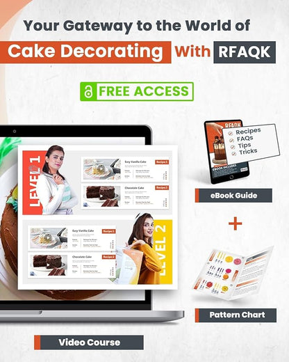 RFAQK 700PCs Cake Decorating Kit with Baking Supplies - Cake Turntable for Decorating with Baking Pans, Leveler, 24 Numbered Piping Tips, 2 Spatulas, Fondant Tools, Video Course, Pattern Chart & More