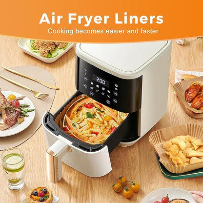 Vailnd Air Fryer Disposable Paper Liners 9inch Square, 125PCS Non-Stick Food Grade Air Fryer Parchment Paper, Oil Resistant & Waterproof Baking Liner for 8-12 QT Oven
