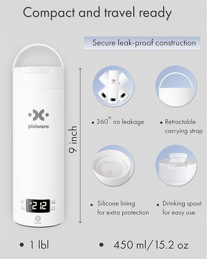 Travel Kettle Lift Lid for Hot Water on the Go 450ml – Small Portable Mini Electric Kettle – 4 Smart Temp Presets – Auto Shut-Off – Leak-Resistant – Stainless Steel BPA-Free 304