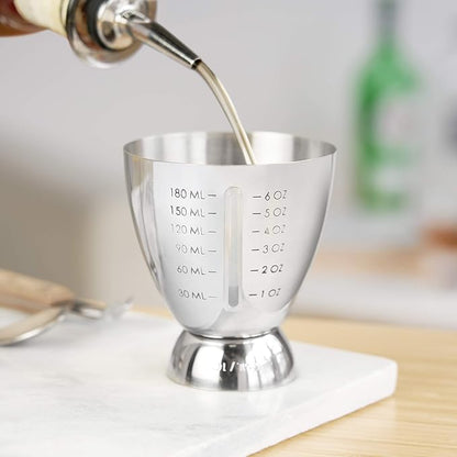 True Vista Stainless Steel Double Jigger for Bartending, Cocktail Measuring Jiggers for Margarita, Whiskey Sour, Bloody Mary, Mocktails and Other Drinks, Home Bar Accessories, 6 oz & 1 oz, Set of 1
