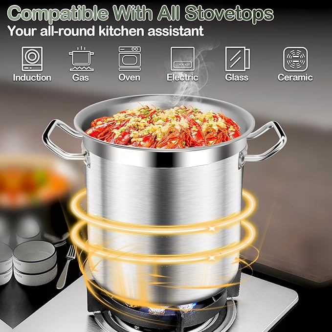 Stainless Steel Stock Pot，20QT Large Stock Pot with Lid for Boiling Cooking Soup Stew Canning, Heavy Duty Tri-Ply Bottom for Boiling Cooking Soup Stew Canning Cooking Pots, Cookware Sauce Pots