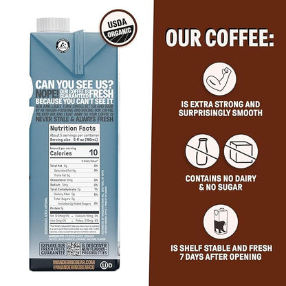 Wandering Bear Organic Vanilla Cold Brew Coffee - Extra Strong, Bold, Smooth, Unsweetened, Shelf-Stable, Ready to Drink, Gluten Free, & Vegan Iced Cold Brewed Coffee Drink - 32 fl oz, 6 pack