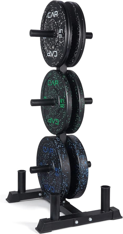 CAP Barbell 2-Inch Olympic Bumper Plate Weight Set with 6 Post Rack | 100-370 lbs | Multiple Options