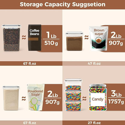 ComSaf Food Storage Containers with Lids Set of 3 (2L/2.1Qt) (1.4L/1.5Qt) (0.8L/0.8Qt), Airtight Food Storage Container, Plastic Canister Sets for Kitchen, Pantry Organizer for Sugar, Cereal and Snack