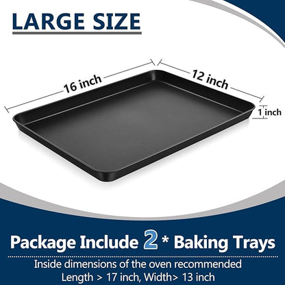 P&P CHEF 16 Inch Baking Cookie Sheet Pan, Carbon Steel Oven Tray, Non Stick Bakeware for Cooking Baking Bread Meat Vegetables, Sturdy & Healthy, Easy Clean, 2Pcs