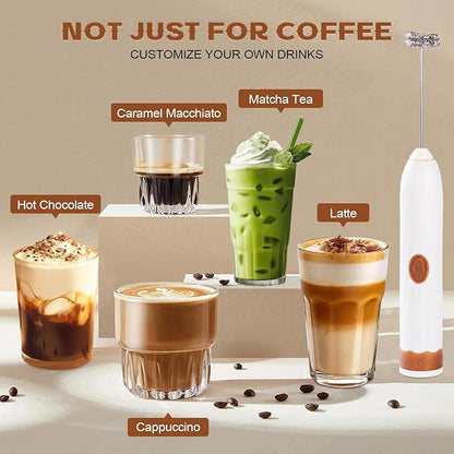 Milk Frother Handheld Rechargeable,Hand Mixer Electric Whisk with 2 Speeds,Drink Mixer Coffee Frother With 2 Stainless Steel Whisks for Coffee, Matcha, Lattes, Cappuccino,Egg,No Stand,Brown