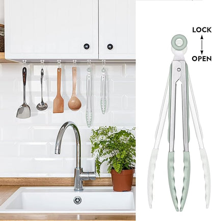 Hotec Premium Stainless Steel Locking Kitchen Tongs with Silicon Tips, Set of 2-9" and 12" Light Green