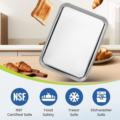6 Pack Stainless Steel Baking Sheet Pans, 9" L × 7" W × 1" H Cookie Sheets for Toaster Oven, Rust-Resistant, Dishwasher Safe