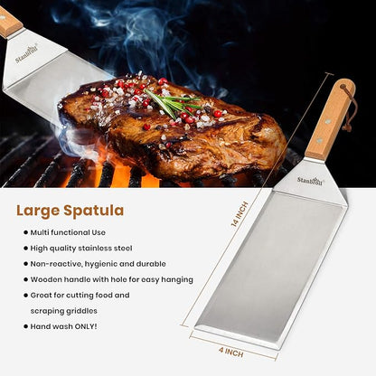 Stanbroil Stainless Steel Spatula Set Tools for Blackstone and Camp Chef Griddle, Metal Long Spatula and Hamburger Turner for Griddle Flat Top BBQ Grill, Set of 3
