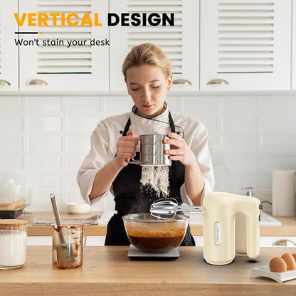 Lord Eagle 5-Speed Hand Mixer Electric Heldhand, 300W Compact Mixer for Baking, Egg Beater, Blending or Cooking, Portable & Lightweight, 5 Accessories, Cream