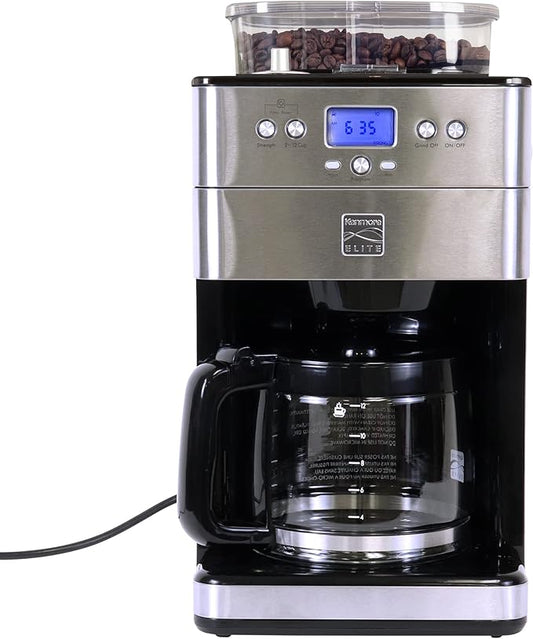 Kenmore Elite Grind and Brew Coffee Maker - Built-In Grinder, Automatic Drip Coffee Machine, 12 Cup Programmable Brewer, Bean Grinder and Ground Coffee Brewer, Coffee Maker and Grinder Combo