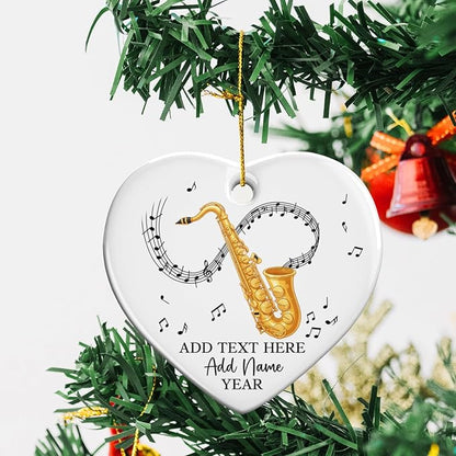 Personalized Saxophonist Christmas Ceramic Ornament 2025, Custom Text Name & Year Saxophone Player Xmas Ornament, Saxophone Musical Instrument Ornaments for Xmas Tree, Gifts for Music Lovers