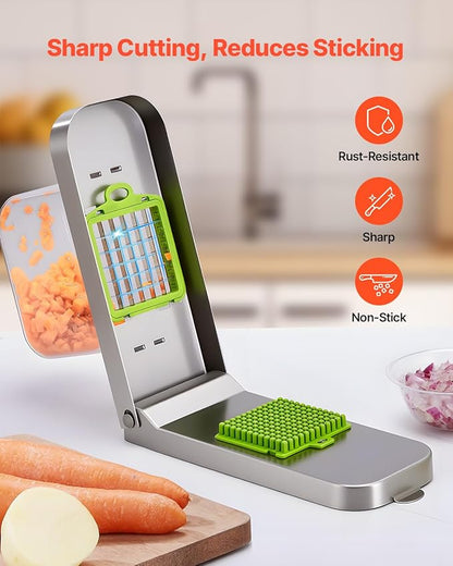VEVOR Vegetable Chopper, Food Veggie Cutter with 3 Stainless Steel Blades, Onion Slicer with Container, Salad Potato Dicer Kitchen Gadgets & Essentials Home Appliances Tools for Easy DIY, Silver