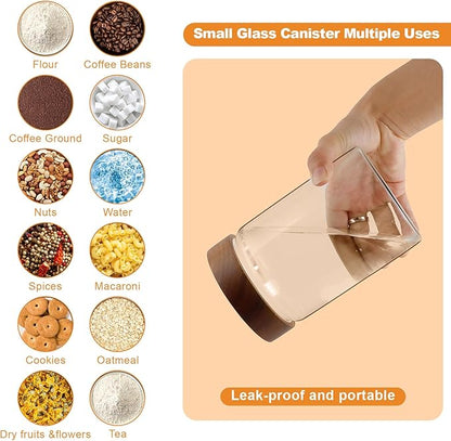 Airtight Glass Jars with Wooden Lid Glass Spice Jar Round Glass Storage Canister for Pantry Sugar Tea Coffee Bean Nuts Cookies Bath Salts (900ML*2PACK)