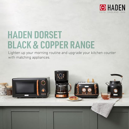 Haden Dorset 4 Slice Wide Slot Stainless Steel Toaster Bundled with 12 Cup Programmable Drip Coffee Maker Coffee Machine, Black & Copper