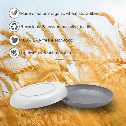 12 Pcs Unbreakable Deep Dinner Plates Set, 10 inch Reusable Plastic Wheat Straw Plates, Microwave and Dishwasher Safe Plate for Kitchen, Lightweight Plate for Dessert, BPA Free, White Gray