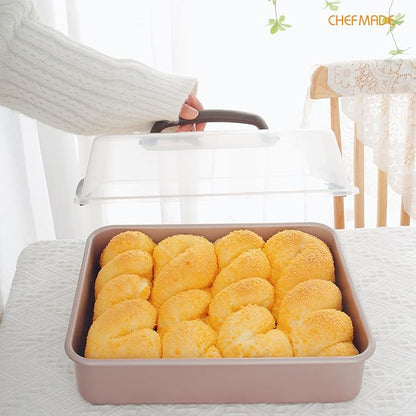 CHEFMADE Roasting Pan with Rack, 13-Inch Non-Stick Rectangular Deep Dish Oven-BBQ Bakeware for Oven Baking 9" x 13" x 2.4" (Champagne Gold)