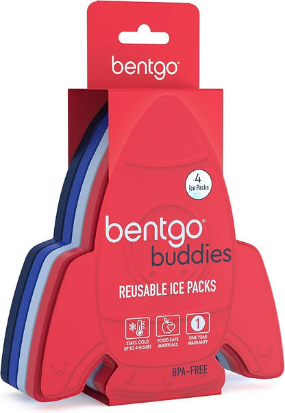 Bentgo Buddies Reusable Ice Packs - Slim Ice Packs for Lunch Boxes, Lunch Bags, and Coolers - Multicolored 4-Pack (Rocket)