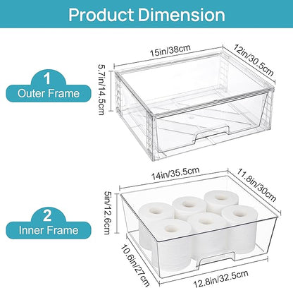 Vtopmart 4 Pack Large Stackable Storage Drawers,Easily Assemble Acrylic Bathroom Closet Undersink Organizers and Storage,Plastic Storage Bins for Kitchen Cabinets,Pantry,Makeup,Medicine Organization