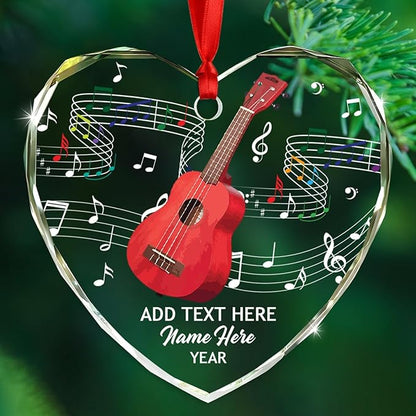 Personalized Ukulele Instrument Glass Christmas Ornament, Customized Text Year Name Keepsake Xmas Ornaments Gift for Ukulele Player/Lover, Ukuleles Musical Instrument Glass Ornament for Appreciation