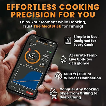 MeatStick X- Wireless Meat Thermometer for Grilling and Smoking, Smart Meat Thermometer 500ft+ Range, Grill Thermometer, Meat Probe for Smoker, Bluetooth Temperature Probe