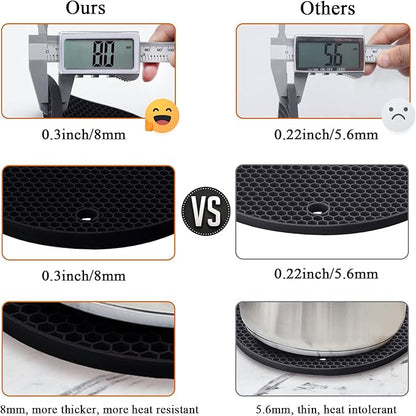 4 Pack Silicone Trivet Mats, 7 Inch & 9 Inch Flexible Heat Resistant Silicone Hot Pads Pot Holders for Kitchen Counter, Round Trivets for Hot Dishes - Potholders Jar Opener(Black)