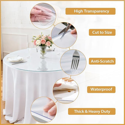 Round Frosted Table Cover Protector 36 Inch - 2mm Thick Waterproof PVC Furniture Protective Pad for Dining Room Tabletop